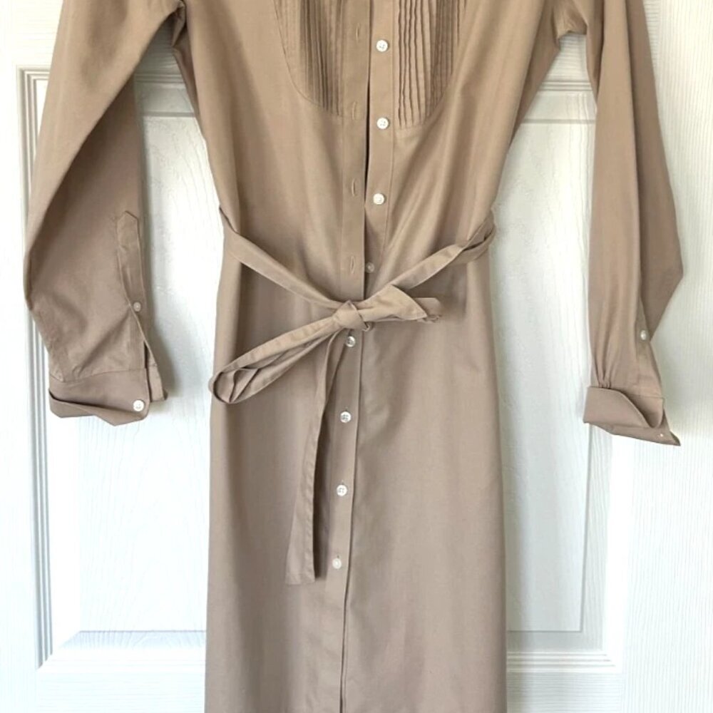 Brooks Brothers 346 Utility Shirt Dress Size 6 Beige Cotton Belted Long Sleeve - Picture 2 of 8